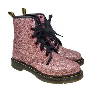 RARE Doc Martens W10 1460 Farrah Pink Glitter Chunky Combat Boot Punk Alt